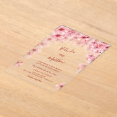  Cherry Blossom White Arched Casual Wedding アクリル招待状 (レイダウン)