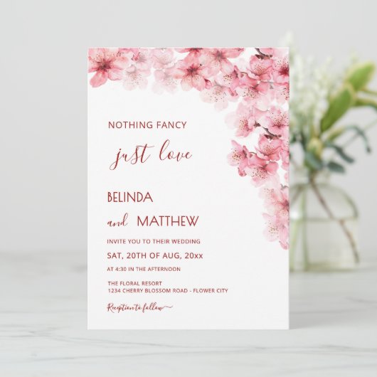  Cherry Blossom White Arched Casual Wedding 招待状 (スタンド正面)