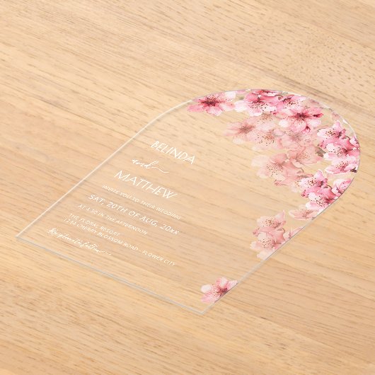  Cherry Blossom White  Wedding アクリル招待状 (レイダウン)