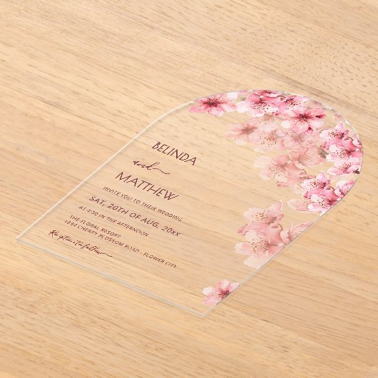  Cherry Blossom White  Wedding アクリル招待状 (レイダウン)