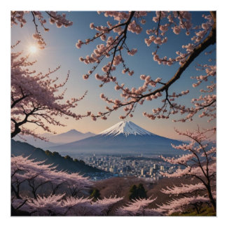 cherry blossoms and Mount Fuji ポスター
