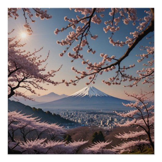 cherry blossoms and Mount Fuji ポスター (正面)