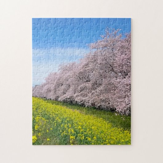 Cherry Blossoms and Yellow Flowers ジグソーパズル (縦)