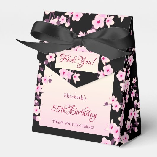 Cherry Blossoms Black Pink Birthday フェイバーボックス (正面サイド)
