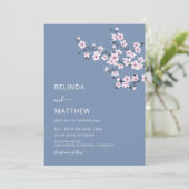 Cherry Blossoms Dusty Pink Blue Casual Wedding 招待状 (スタンド正面)