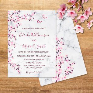 Cherry Blossoms Floral Marble Wedding 招待状