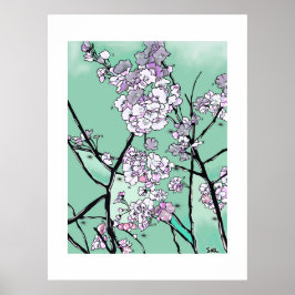Cherry Blossoms in the Wind – Minimal Floral Art  ポスター