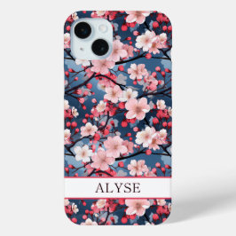 Cherry Blossoms Japanese Sakura Monogrammed iPhone 15 Miniケース
