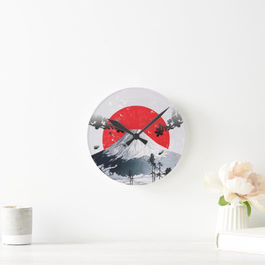 Cherry Blossoms Mount Fuji Japan ラウンド壁時計 (ホーム)