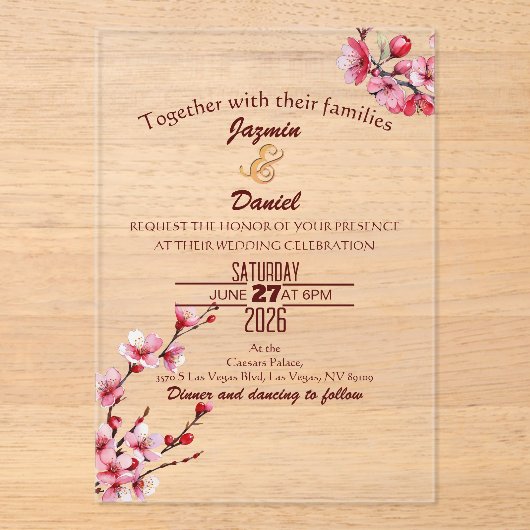Cherry Blossoms Pastel Clear Pink  Invitation アクリル招待状 (正面)