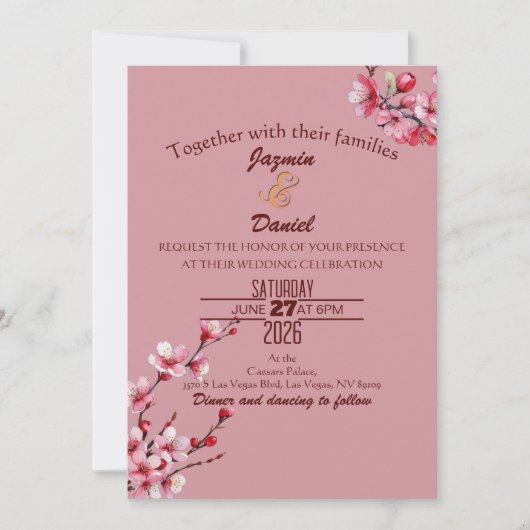 Cherry Blossoms Pastel Pink  Invitation 招待状 (正面)