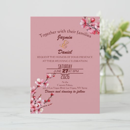 Cherry Blossoms Pastel Pink  Invitation 招待状 (スタンド正面)