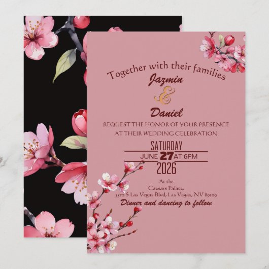 Cherry Blossoms Pastel Pink  Invitation 招待状 (正面/裏面)