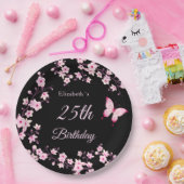 Cherry Blossoms Pink Black Custom ペーパープレート (パーティー)