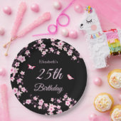 Cherry Blossoms Pink Black Custom ペーパープレート (パーティー)