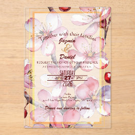 Cherry Blossoms Pink Lavender Watercolor Clear Box アクリル招待状