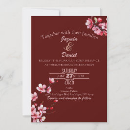 Cherry Blossoms Pink Maroon  Invitation 招待状