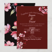 Cherry Blossoms Pink Maroon Invitation 招待状 (正面/裏面)