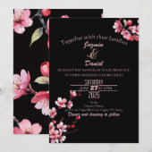 Cherry Blossoms Pink Red Watercolor 招待状 (正面/裏面)