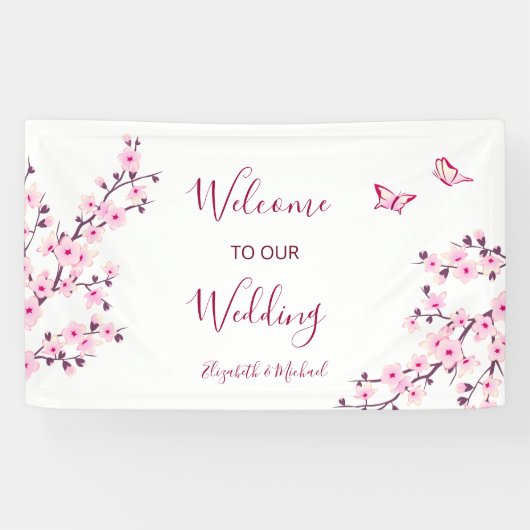 Cherry Blossoms Pink White Wedding   横断幕 (横)