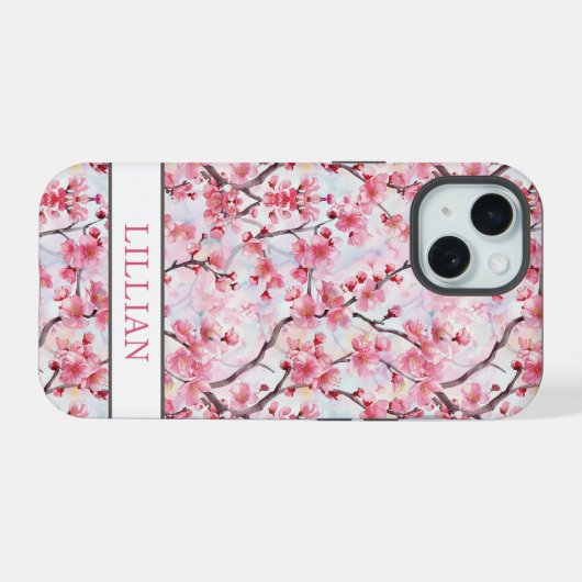 Cherry Blossoms Sakura Monogrammed iPhone 15ケース (裏面横)