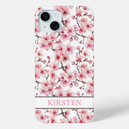 Cherry Blossoms Sakura Pattern Monogrammed iPhone 15 Miniケース