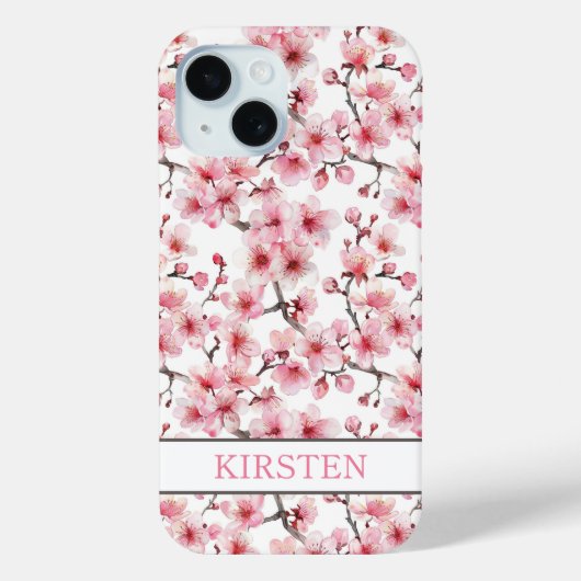 Cherry Blossoms Sakura Pattern Monogrammed Case-Mate iPhoneケース (裏面)