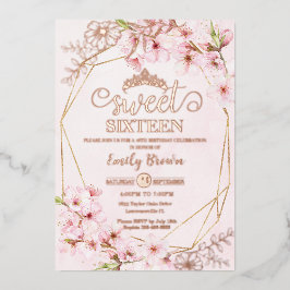 Cherry Blossoms Sakura Pink Sweet 16 Rose Gold  箔招待状