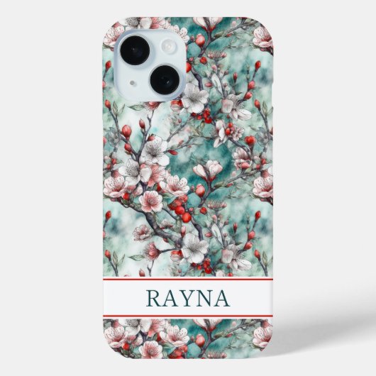 Cherry Blossoms Sakura Print Monogrammed Case-Mate iPhoneケース (裏面)