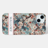 Cherry Blossoms Teal Sakura Print Monogrammed Case-Mate iPhoneケース (裏面 (横))