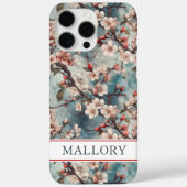 Cherry Blossoms Teal Sakura Print Monogrammed Case-Mate iPhoneケース (裏面)
