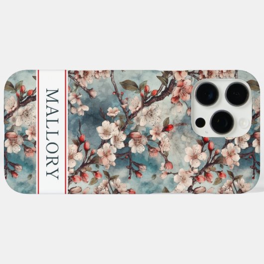 Cherry Blossoms Teal Sakura Print Monogrammed Case-Mate iPhoneケース (裏面 (横))