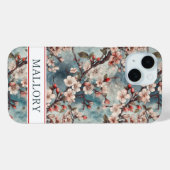 Cherry Blossoms Teal Sakura Print Monogrammed Case-Mate iPhoneケース (裏面 (横))