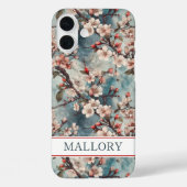 Cherry Blossoms Teal Sakura Print Monogrammed Case-Mate iPhoneケース (裏面)