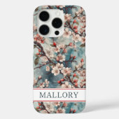 Cherry Blossoms Teal Sakura Print Monogrammed Case-Mate iPhoneケース (裏面)