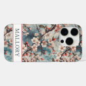 Cherry Blossoms Teal Sakura Print Monogrammed Case-Mate iPhoneケース (裏面 (横))
