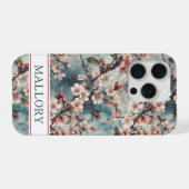 Cherry Blossoms Teal Sakura Print Monogrammed iPhoneケース (裏面横)