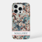 Cherry Blossoms Teal Sakura Print Monogrammed iPhoneケース (裏面)