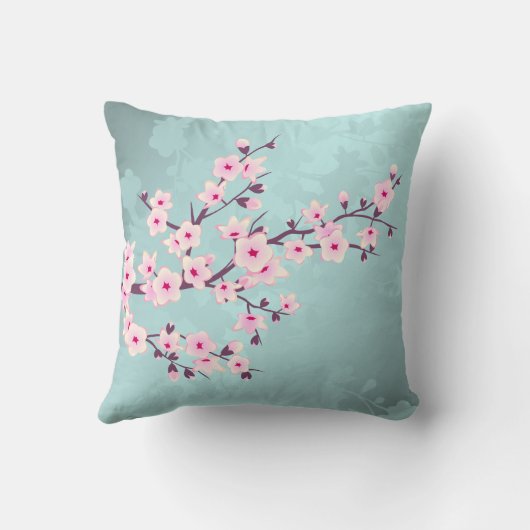 Cherry Blossoms Turquoise Monogram クッション (裏面)