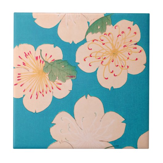 Cherry Blossoms Vintage Japanese Floral Print タイル (正面)