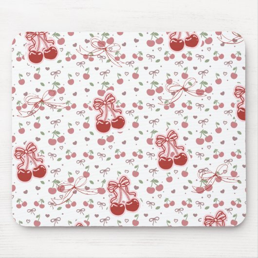 Cherry Bow Mousepad – Cute Desk Acessory マウスパッド (正面)