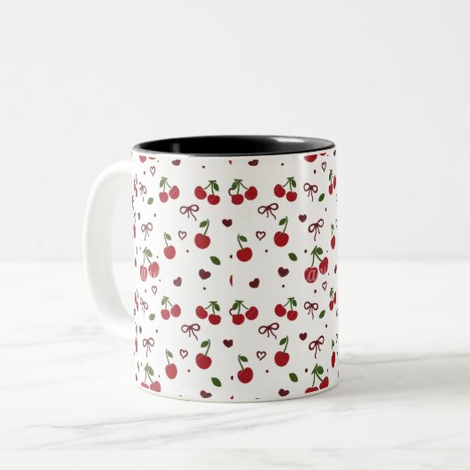 Cherry & Bow Pattern Coffee Mug ツートーンマグカップ (正面左)