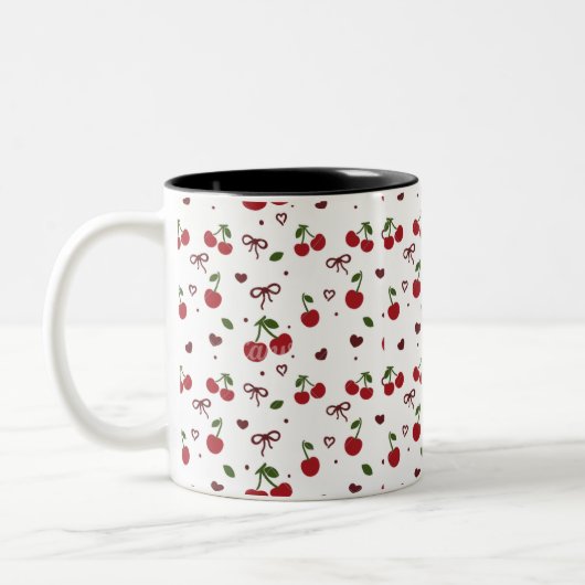 Cherry & Bow Pattern Coffee Mug  ツートーンマグカップ (左)