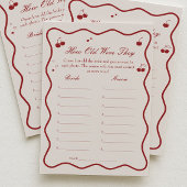 Cherry Bridal Shower Age Guessing Game Card 招待状
