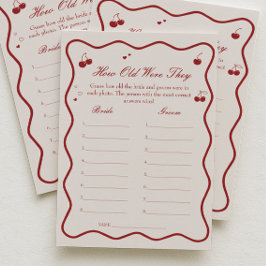 Cherry Bridal Shower Age Guessing Game Card 招待状
