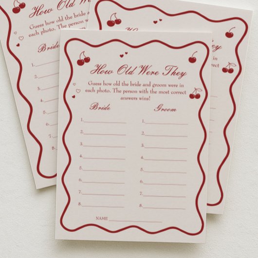 Cherry Bridal Shower Age Guessing Game Card 招待状