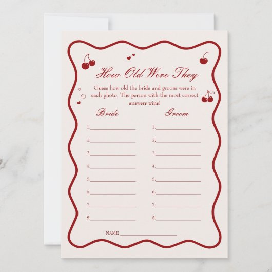 Cherry Bridal Shower Age Guessing Game Card 招待状 (正面)