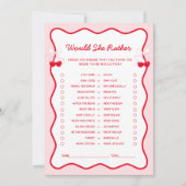 Cherry Bridal Shower Would She Rather Game Card 招待状 (正面)