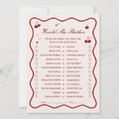 Cherry Bridal Shower Would She Rather Game Card 招待状 (正面)