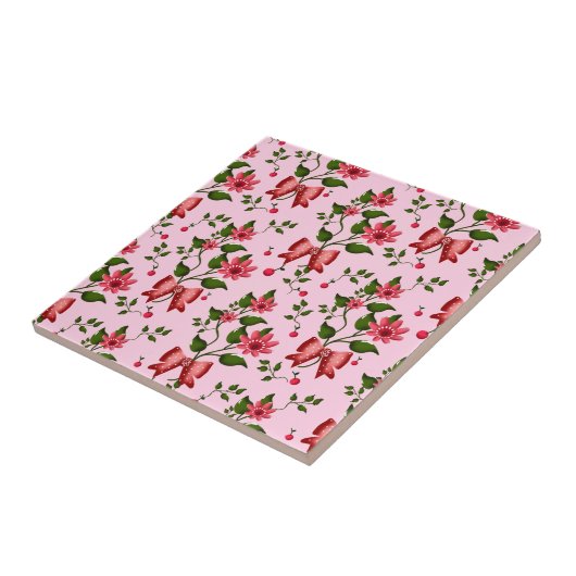 Cherry coquette floral Pattern Ceramic T タイル (側面)